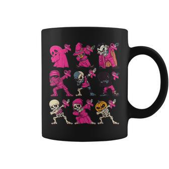 Dabbing Halloween Skeleton Pumpkin Breast Cancer Awareness Coffee Mug | Mazezy