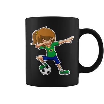 Dabbing Soccer Girl Brazil Brazilian Flag Jersey Coffee Mug | Mazezy