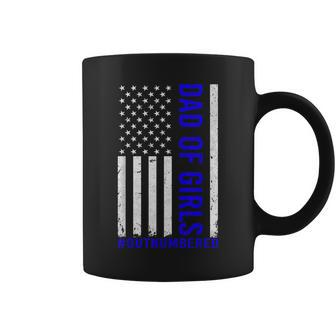 Dad Of Girls Outnumbered Vintage American Flag Fathers Day Coffee Mug - Seseable