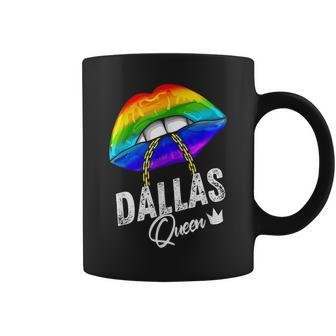 Dallas Queen Lgbtq Gay Pride Texas Lesbian Lips Rainbow Coffee Mug | Mazezy