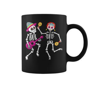 Dancing Skeleton Guitar Dia De Los Muertos Calavera Day Dead Coffee Mug - Monsterry