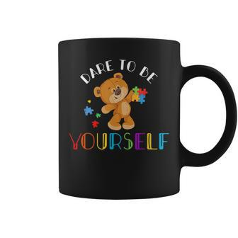 Dare To Be Yourself Bear Autism Puzzle Pieces Kids Gifts Coffee Mug | Mazezy