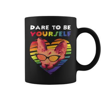 Dare To Be Yourself Gay Pride Rainbow Lgbt Vintage Cat Coffee Mug | Mazezy