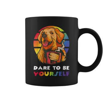 Dare To Be Yourself Gay Pride Vintage Rainbow Lgbt Dog Coffee Mug | Mazezy