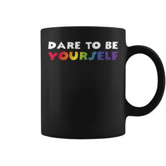 Dare To Be Yourself Gay Pride Vintage Rainbow Lgbt Quote Coffee Mug | Mazezy
