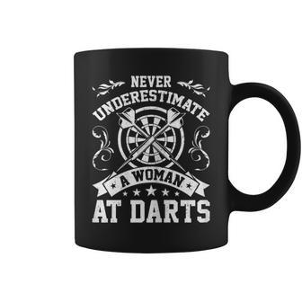 Dart Player Cool Quote Never Underestimate A Women At Darts Gift For Womens Coffee Mug - Seseable