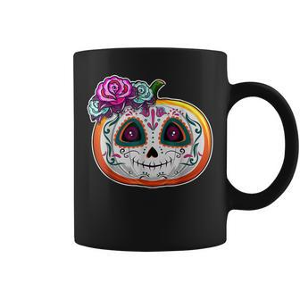 Day Of The Dead Pumpkin Dia De Los Muertos Skull Women Coffee Mug | Mazezy