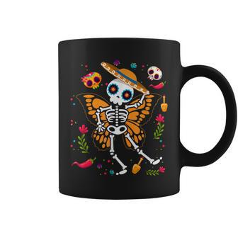 Day Of The Dead Sugar Skull Skeleton Monarch Butterfly Coffee Mug - Seseable