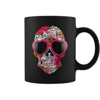 Day Of The Dead Sugar Skull Pink Heart Sunglasses Coffee Mug - Thegiftio UK