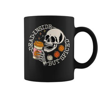 Dead Inside But Spiced Pumpkin Skull Drinking Fall Halloween Drinking s Coffee Mug | Mazezy