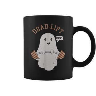 Dead Lift Embroidery Ghost Halloween Cute Boo Gym Weights Coffee Mug - Monsterry