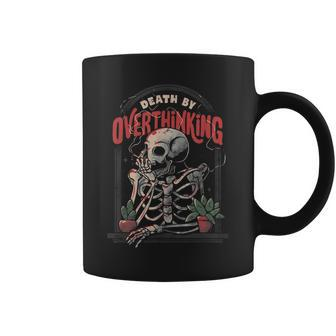 Death By Overthinking Funny Skull Skeleton Smoking Coffee Mug - Thegiftio UK