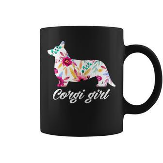 Decorative Flowers Corgi Girl Corgi Silhouette Coffee Mug | Mazezy