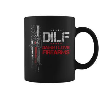 Dilf - Damn I Love Firearms Vintage Gun American Flag Coffee Mug | Mazezy