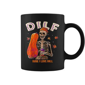 Dilf Dude I Love Fall Skeleton Pumpkin Halloween Customs Coffee Mug | Mazezy