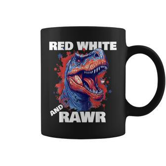 Dinosaur Red White Rawr American Flag 4Th Of July T Rex Boy Coffee Mug | Mazezy