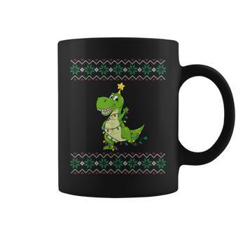 Dinosaur Ugly Sweater Christmas Lights Dinosaur Coffee Mug - Seseable