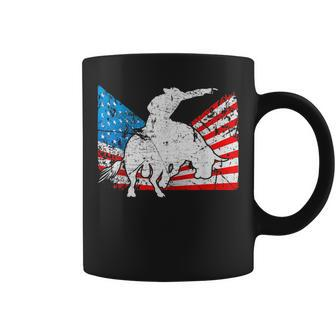 Distressed Bull Riding American Flag Rodeo Usa Rodeo Funny Gifts Coffee Mug | Mazezy