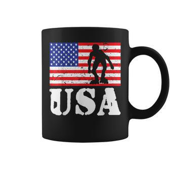 Distressed Roller Skating Usa American Flag | Vintage Skater Usa Funny Gifts Coffee Mug | Mazezy