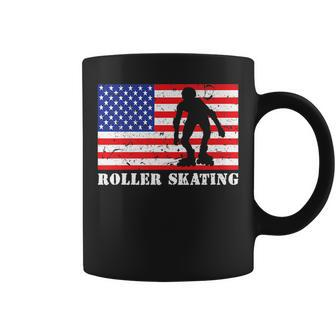 Distressed Roller Skating Usa American Flag | Vintage Skater Usa Funny Gifts Coffee Mug | Mazezy