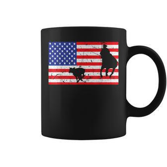 Distressed Roping Usa American Flag Vintage Rodeo Calf Roper Coffee Mug | Mazezy