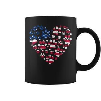 Dog Paw Prints Heart Us American Flag 4Th Of July Patriotic Coffee Mug | Mazezy