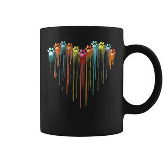 Dog Paws Heart Watercolors Painting Heart Dogs Paw Rainbow Painting Funny Gifts Coffee Mug | Mazezy
