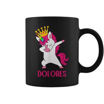 Dolores Personalized Dabbing Unicorn Queen Coffee Mug | Mazezy