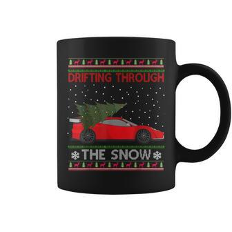 Drifting Through The Snow Ugly Christmas Sweater Tree Car Coffee Mug | Mazezy