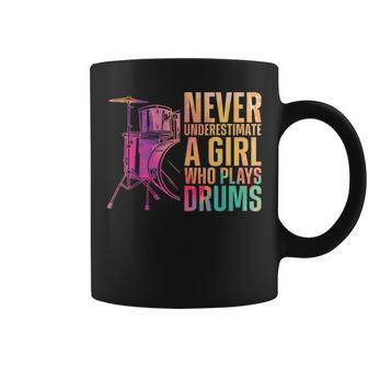 Drummer Drum Set Watercolor Never Underestimate A Girl Who Coffee Mug - Seseable