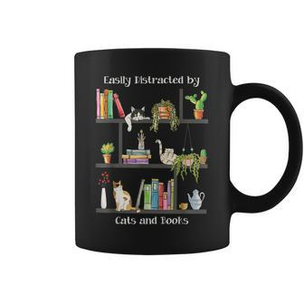 Easily Distracted By Cats And Books Cat Book Lovers Bookworm Coffee Mug | Mazezy DE