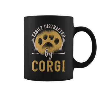 Easily Distracted By Corgi Dog Lover Novelty Puns Coffee Mug | Mazezy