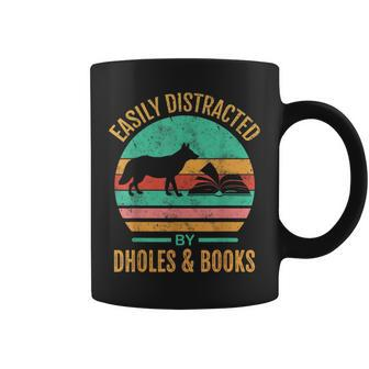 Easily Distracted By Dholes & Books Retro Wild Dogs Lover Coffee Mug | Mazezy