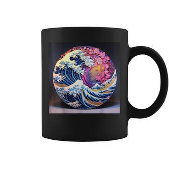Ephemeral Greatness Japanese Wave And Blossoms Coffee Mug | Mazezy