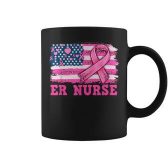 Er Nurse American Cancer Flag Cancer Warrior Pink Ribbon Coffee Mug - Seseable