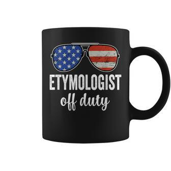 Etymologist Off Duty American Flag Sunglasses Coffee Mug | Mazezy