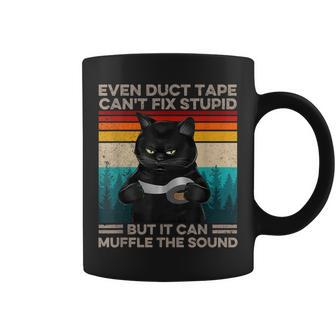 Even Duct Tape Cant Fix Stupid But It Can Muffle Black Cat Coffee Mug | Mazezy