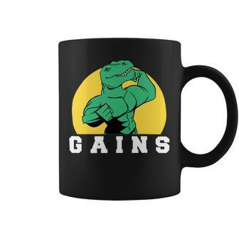 Exercise Motivation Trex Gains Gym Funny Dinosaur 2 Coffee Mug - Monsterry