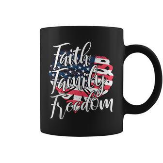 Faith Family Freedom American Flag Skeleton Heart Christian Faith Funny Gifts Coffee Mug | Mazezy