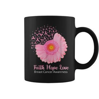 Faith Hope Love Breast Cancer Awareness Flower Pink Coffee Mug | Mazezy