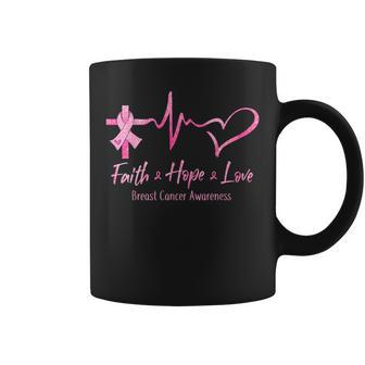 Faith Hope Love Breast Cancer Awareness Ribbon Heartbeat Coffee Mug