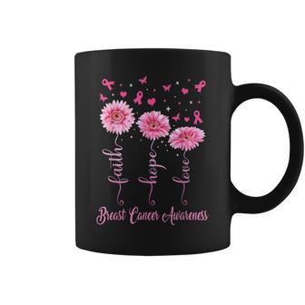 Faith Hope Love Daisy Pink Ribbon Breast Cancer Awareness Coffee Mug - Seseable