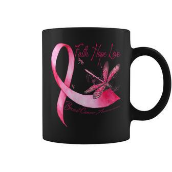 Faith Hope Love Dragonfly Pink Ribbon Breast Cancer Coffee Mug - Seseable