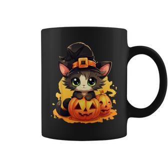 Fall Autumn Season Lazy Halloween Costume Kawaii Pumpkin Cat Coffee Mug - Seseable