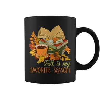 Fall Is My Favorite Season Autumn Vibes Book Leaves Coffee Mug - Seseable