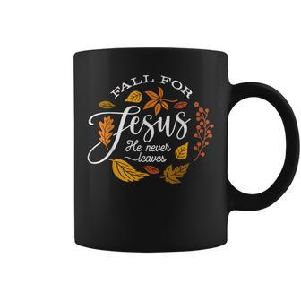 Fall For Jesus He Never Leaves Pumpkin Autumn Thanksgiving Coffee Mug | Mazezy