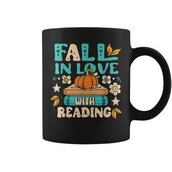 Fall In Love With Reading Book Autumn Pumpkins And Teachers Coffee Mug - Seseable