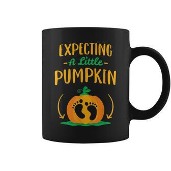 Fall Pregnancy Announcement Expecting A Little Pumpkin Coffee Mug | Mazezy
