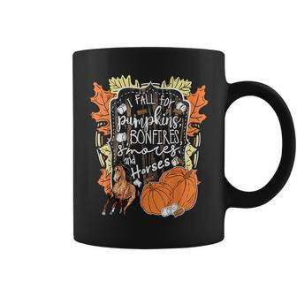 I Fall For Pumpkins Bonfires S'mores And Horses Halloween Halloween Coffee Mug | Mazezy