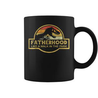 Fatherhood Like Walk In The Park Vintage Dad Tyrannosaurus Coffee Mug | Mazezy
